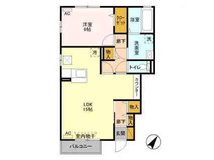 スタリオンB(1LDK/1階)の間取り写真