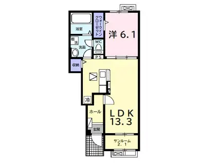 ブルジェオンフルール(1LDK/1階)の間取り写真