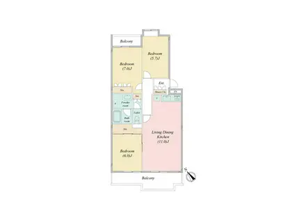 ライムライト田奈(3LDK/3階)の間取り写真