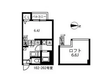 ハーモニーテラス向島町(1K/2階)の間取り写真