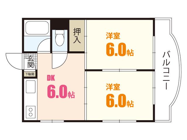 樹マンション(2DK/2階)の間取り写真