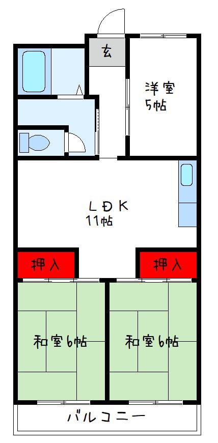 ハイム太子堂(3LDK/1階)の間取り写真