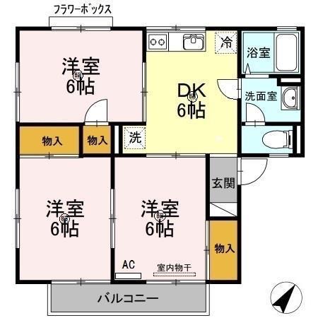 セジュールよしみつ B棟(3DK/2階)の間取り写真