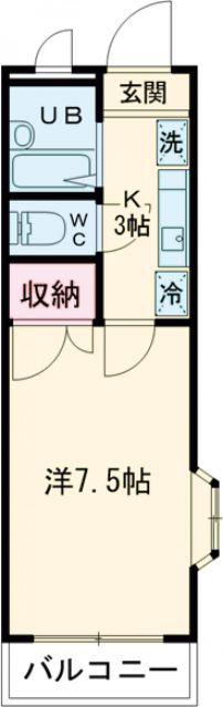 クールドゥソレーユ福生(1K/1階)の間取り写真