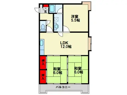 リバーコーポラスOND(3LDK/3階)の間取り写真