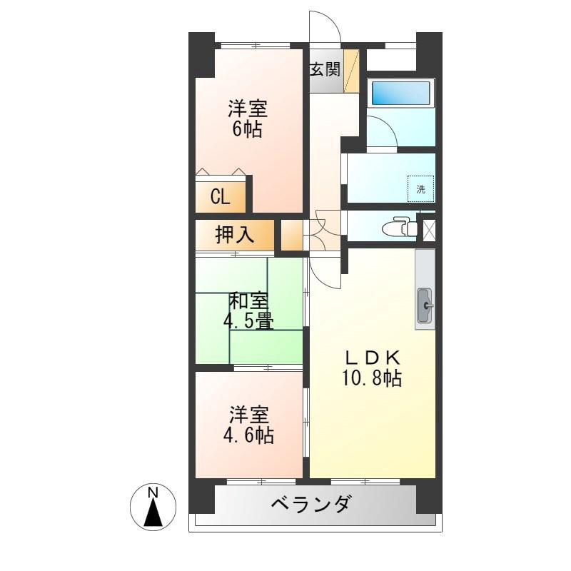 元今泉レジデンス(3LDK/10階)の間取り写真