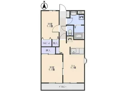 アルファレス若宮II(2LDK/2階)の間取り写真