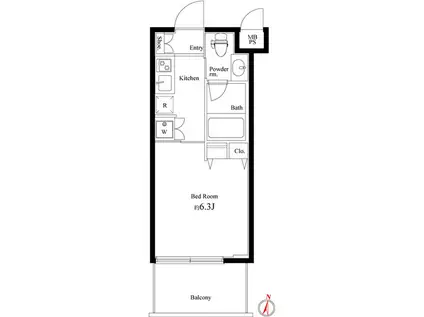 ラスパシオ三軒茶屋(1K/2階)の間取り写真