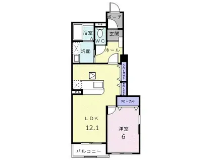 メゾン・アンソレイエ II(1LDK/1階)の間取り写真