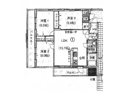 ブライムサンライト(3LDK/1階)の間取り写真