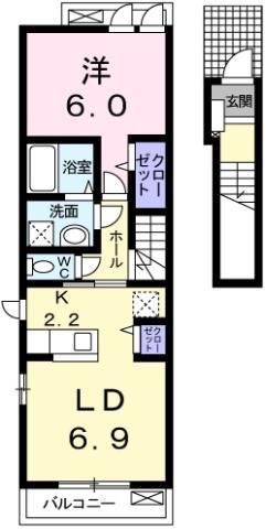 レディエンスC(1LDK/2階)の間取り写真