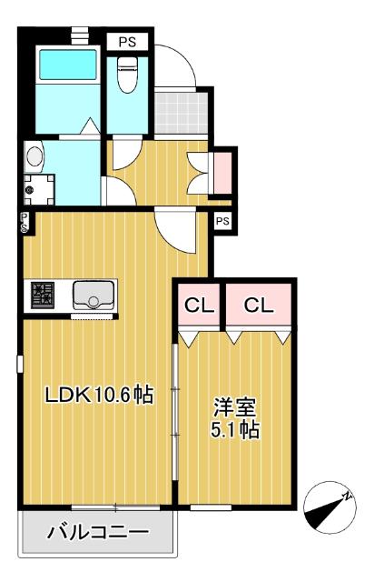 デュラカーサ コブシIV(1LDK/1階)の間取り写真