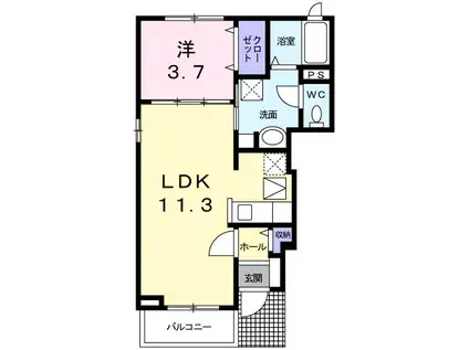 フラット岡芹(1LDK/1階)の間取り写真