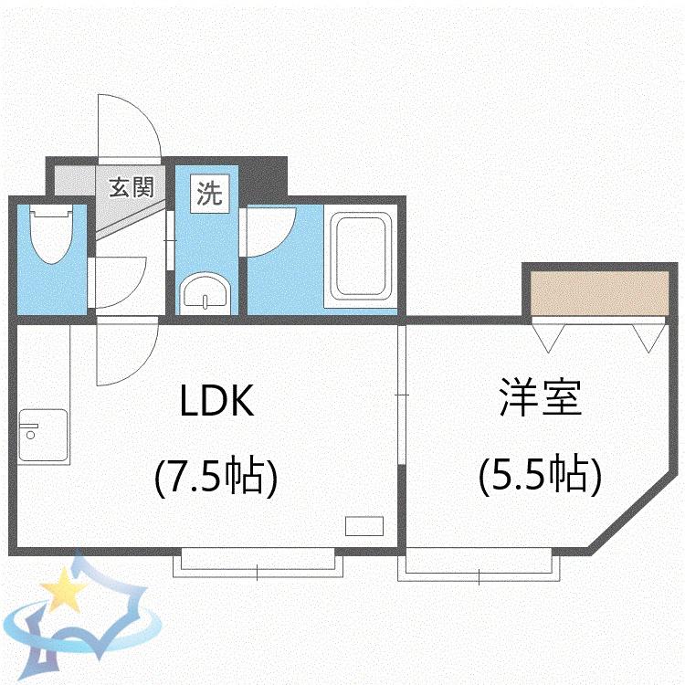 クレセント発寒(1LDK/2階)の間取り写真