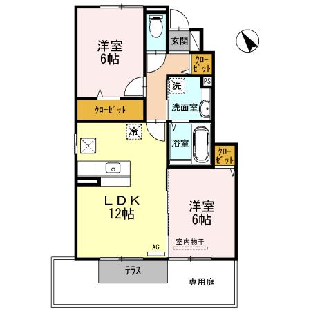 エクセラC(2LDK/1階)の間取り写真