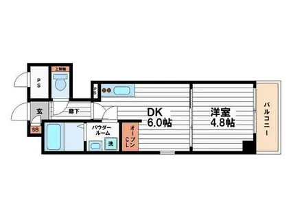 プリモパッソ谷町9丁目(1DK/2階)の間取り写真