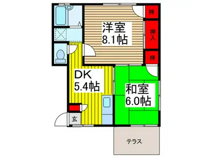 ビューコート(2DK/1階)の間取り写真