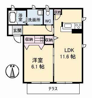 プログレスC棟(1LDK/1階)の間取り写真