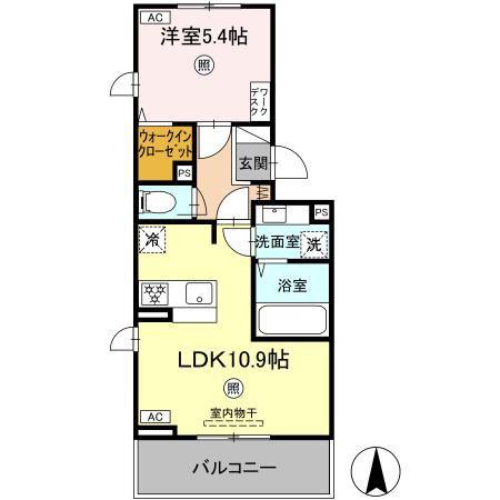 SAKURA A棟(1LDK/2階)の間取り写真