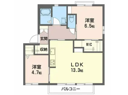 ピースハイツK C棟(2LDK/2階)の間取り写真