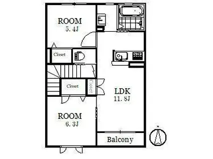 ヴィラシャトンめぐみ野A棟(2LDK/2階)の間取り写真