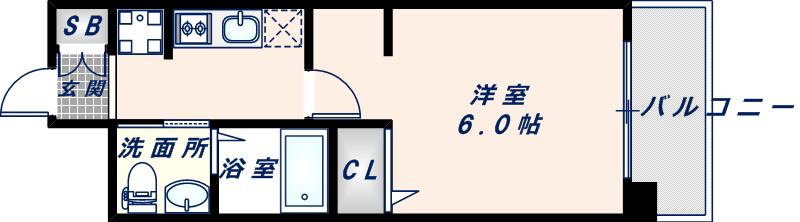 エステムプラザ大阪城パークフロント(1K/6階)の間取り写真