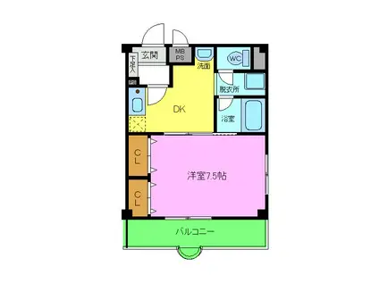 燦コーポC(1DK/2階)の間取り写真