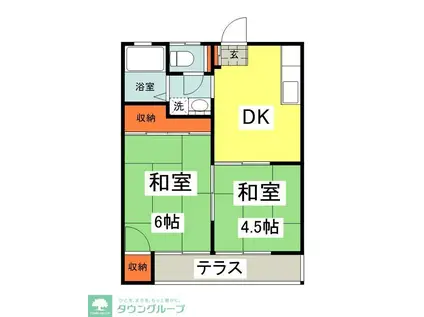 金子ハイツ(2DK/1階)の間取り写真