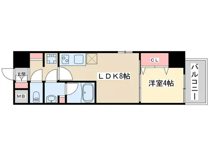 ラカーサ新北野2(1LDK/7階)の間取り写真