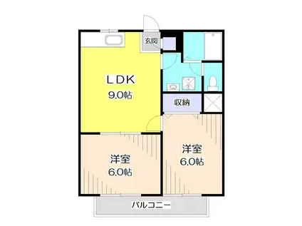 ベルフラット(2DK/3階)の間取り写真