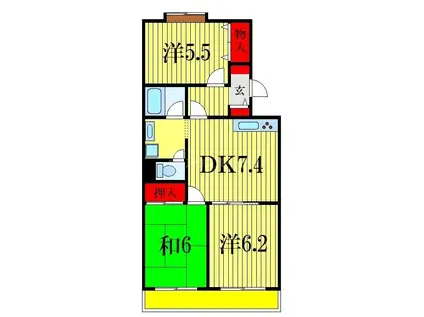 ミキハイム国府台弐番館(3DK/2階)の間取り写真