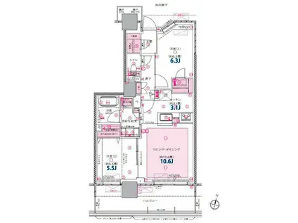 プラウドタワー郡山(2LDK/7階)の間取り写真