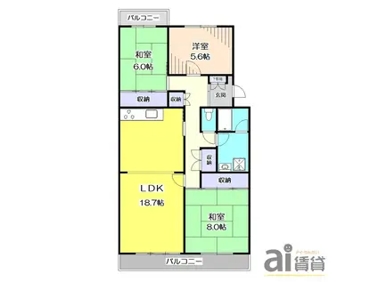 所沢パークタウングリーン並木1号棟(3LDK/3階)の間取り写真