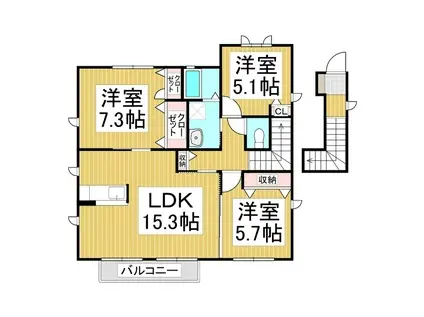 クラヴィエMIYA B棟(3LDK/2階)の間取り写真