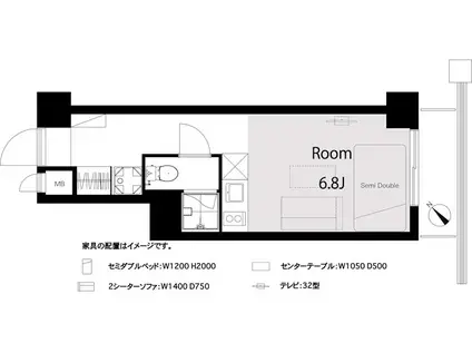 モナーク根岸(ワンルーム/7階)の間取り写真