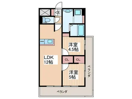 ライブオーク幟町(2LDK/6階)の間取り写真