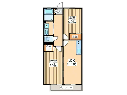 ガーデンホーム コブシ(2LDK/2階)の間取り写真