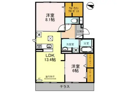 ソレアード嵯峨II(2LDK/1階)の間取り写真