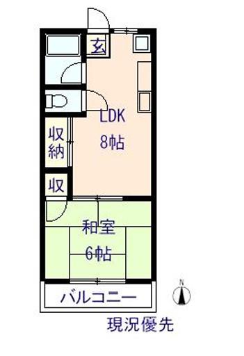上野ハイツ(1LDK/2階)の間取り写真
