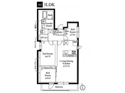 カーサピアッツァ二子玉川(3LDK/4階)の間取り写真