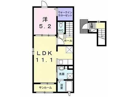 シャイン(1LDK/2階)の間取り写真