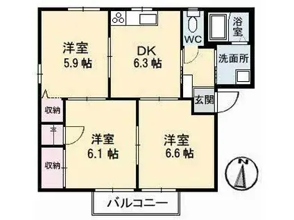セントラルパークC棟(3DK/2階)の間取り写真