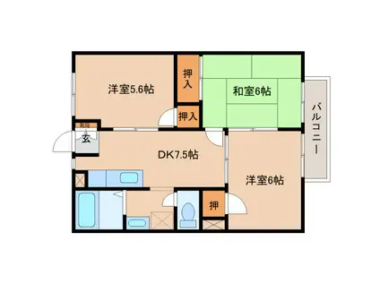 アメニティハイツ吉村(3DK/2階)の間取り写真