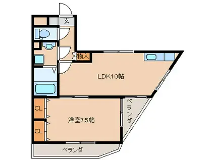 ヒノデカン(1LDK/1階)の間取り写真