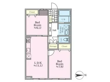 ティーリミテッド(2LDK/2階)の間取り写真