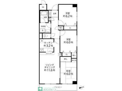 TS GARDEN横浜岸根公園(3LDK/2階)の間取り写真