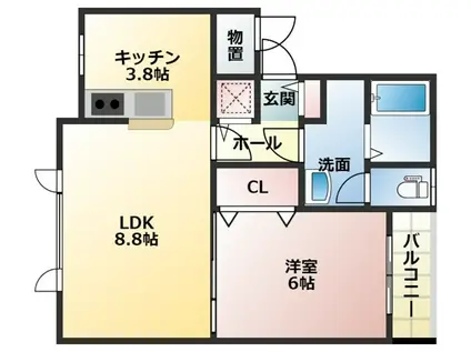 SALLA白樺(1LDK/1階)の間取り写真
