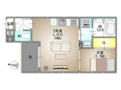 REGALEST キタカタ4(1LDK/3階)の間取り写真