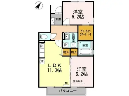 カーザ ナチュラーレ A・B棟(2LDK/2階)の間取り写真
