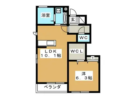 グランドパレスオクド(1LDK/1階)の間取り写真